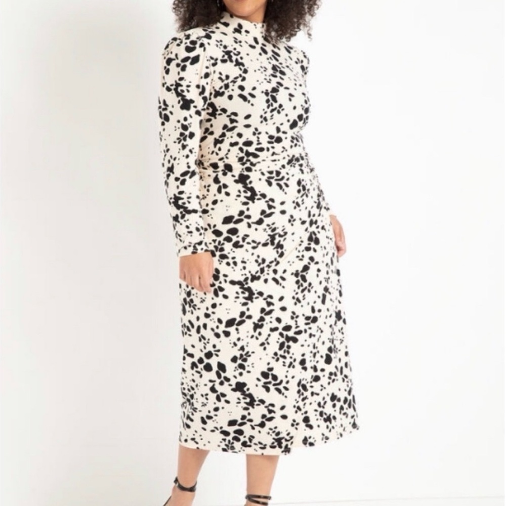 Eloquii Black and White Long Sleeve Midi Dress